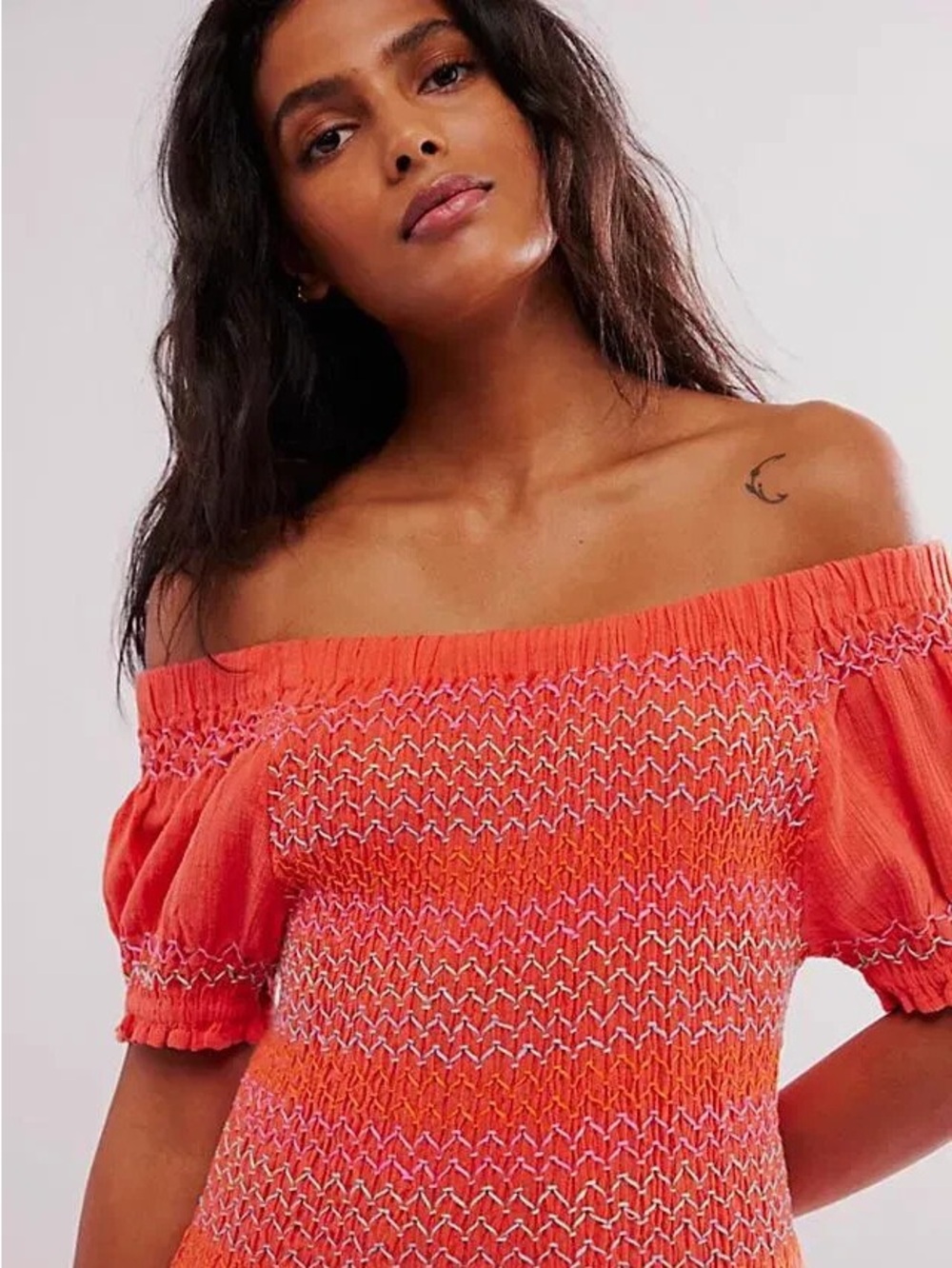 Free People Bright Orange Smocked Peplum Tunic